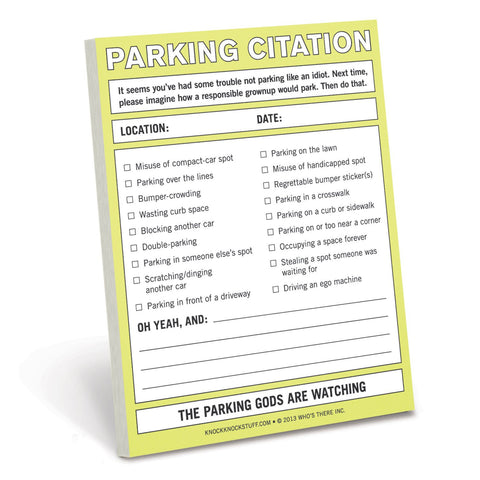 Parking Citation Nifty Notes, Knock Knock. Well Done Goods