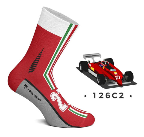 Scuderia Racing 126C2 Red Socks. Seamless Knit Men's Socks, by Heel Tread
