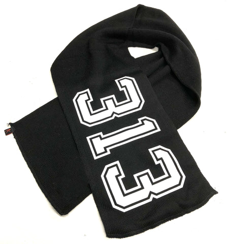 313 Scarf, Wool Footballer Style. Detroit Scarf, Black & White