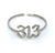 Silver 313 Adjustable Detroit Ring, Numeric Old English Script