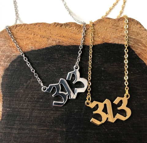 313 Old English Script Necklaces, Gold or Silver
