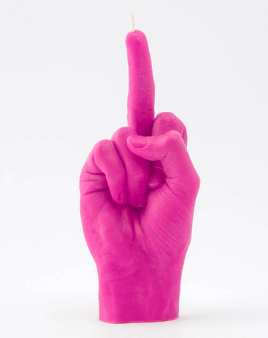 Middle Finger Hand Gesture Candle: Life Size. by 54 Degrees - pink