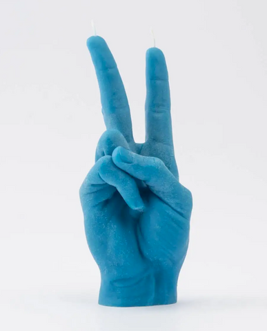 Victory Hand Gesture Candle: 54 Degrees - Life Size - Blue
