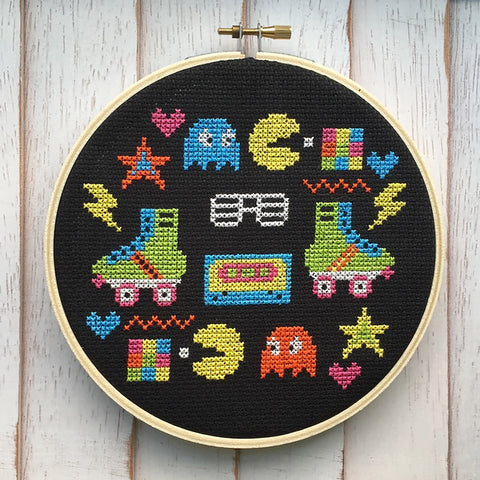 80s Arcade Sampler, Counted Cross Stitch DIY KIT, Intermediate. By Spot Colors