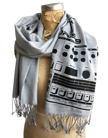 DR-909 Drum Machine Linen-Weave Scarf, Music Lovers Pashmina, Well Done Goods