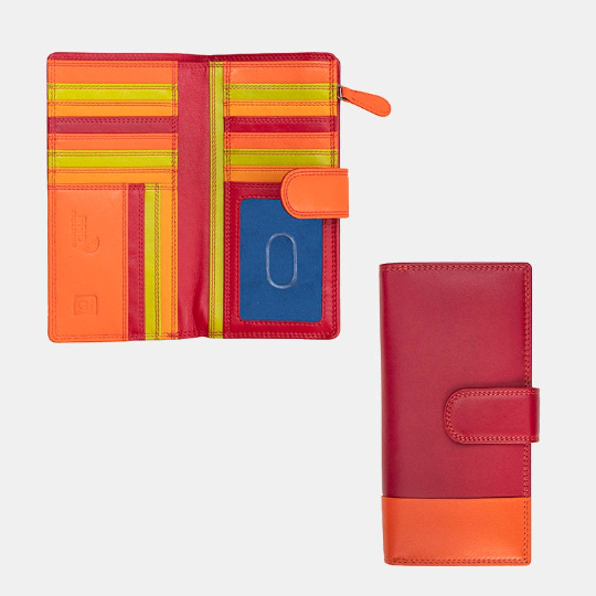 Red Orange Large Leather Purse Wallet Retro Interior Stripe. Astra by Primehide UK