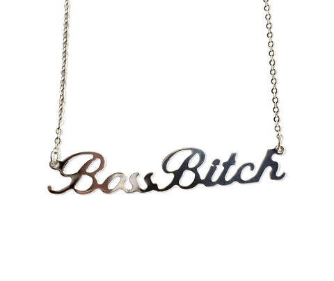 Silver Boss Bitch Script Necklace, by Well Done Goods