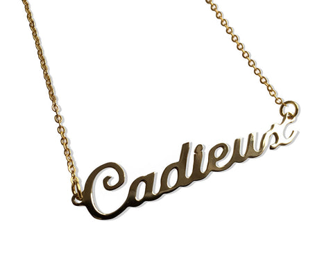 Gold Cadieux Detroit Script Nameplate Necklace, Well Done Goods by Cyberoptix