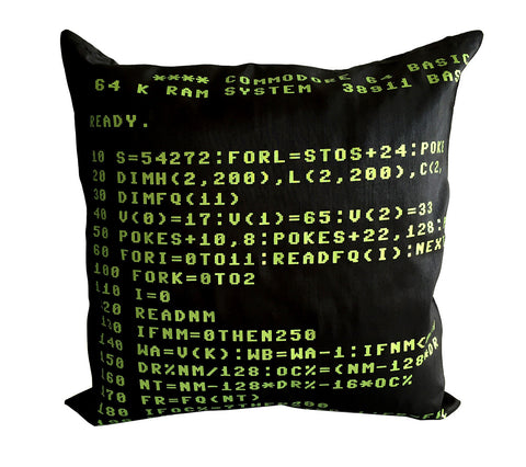 Commodore 64 Throw Pillow, black and green