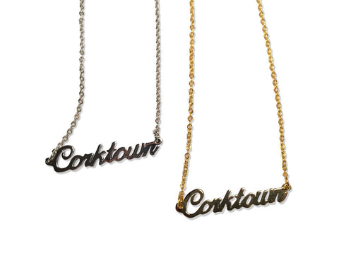 Corktown Script Necklace, silver or gold. Detroit Neighborhood, well done goods by Cyberoptix