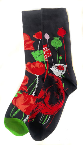 Poppy Socks. Flower & Skull: Death by Poppies, Mix-Matched Men's Socks