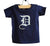 Old English D, white print on navy blue, Detroit Baby Tee. Well Done Goods by Cyberoptix