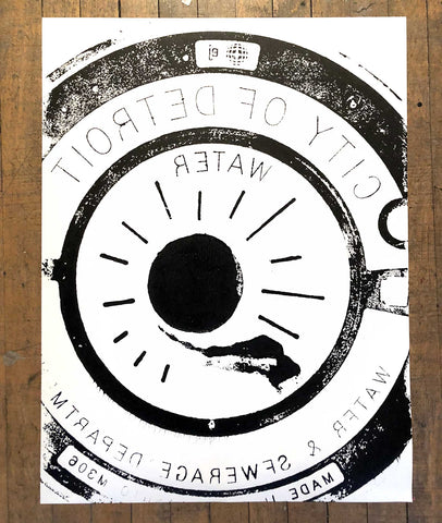 Manhole Cover Printed Poster, Spirit of Detroit. Well Done Goods