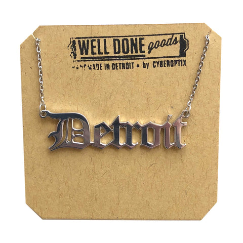 Detroit Old English Script Necklace, silver