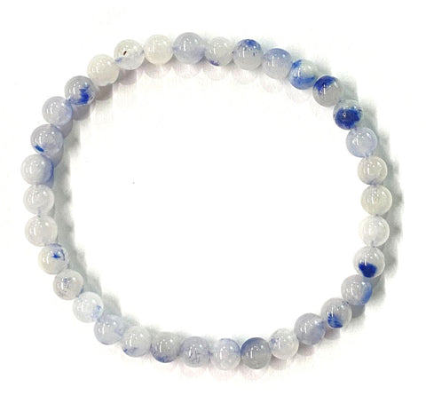 Dumortierite in Quartz Bracelet. Rare Stone Round Bead Mala Stretch Bracelet