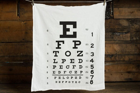Eye Chart White Egyptian Cotton Flour Sack Towel, Snellen Eye Test Print, by Well Done Goods