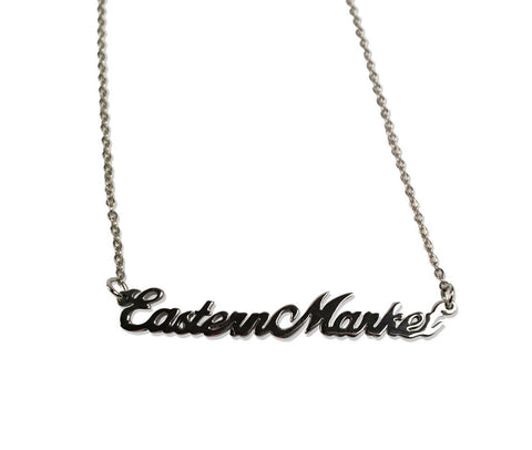 Silver Eastern market Script Necklace. Detroit Neighborhood, well done goods by Cyberoptix