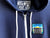 Michigan Central Station Patch Zip Hoodie, Navy Blue. Well Done Goods