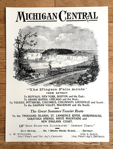 Michigan Central Railroad Silkscreened Poster, Vintage Ad
