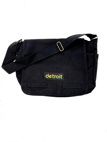 Peak Detroit Patch Large Canvas Messenger Bag: Black
