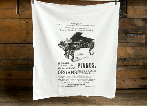 Piano Print Egyptian Cotton Flour Sack Towel, Music Store Vintage Advertising, by Well Done Goods