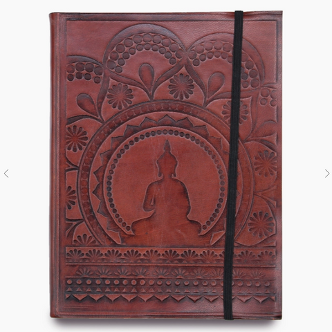 Large Buddha Notebook, Tibetan Mandala Veg Tanned 6"x8" Leather Journal