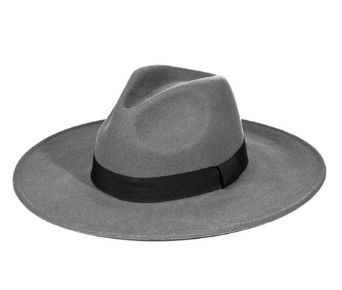 dark grey wool cowboy hat, black band