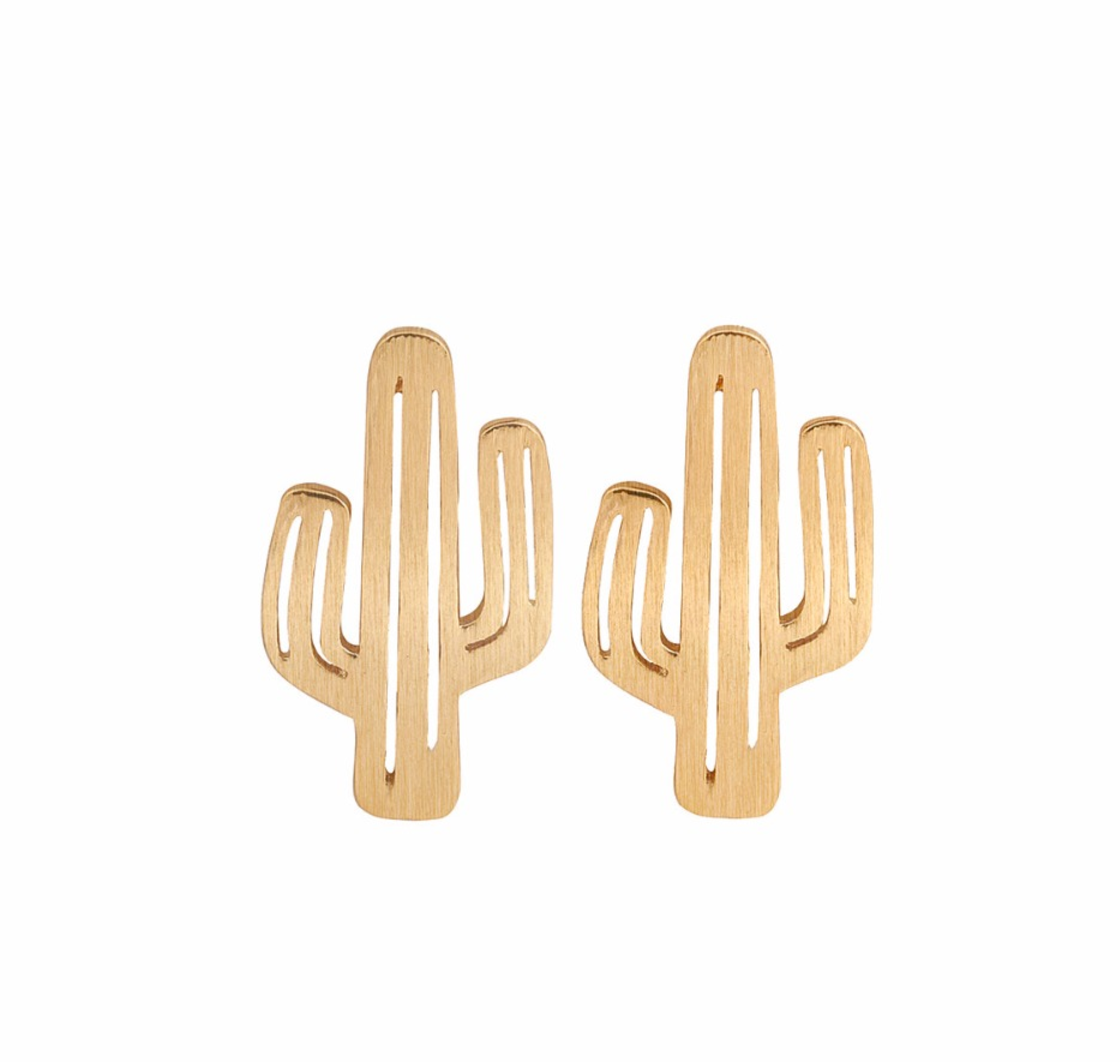 14 Karat Gold Plated Small Saguaro Cactus Stud Earrings main image 1