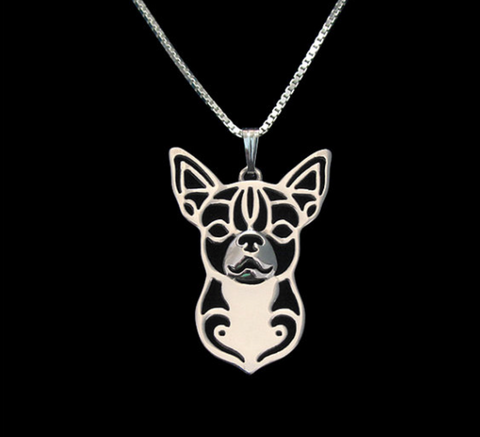 Chihuahua Dog Silver Wireframe Necklace, Well Done Goods