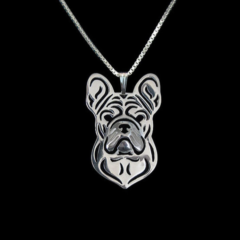 Frenchie Dog Silver Wireframe Necklace, Well Done Goods