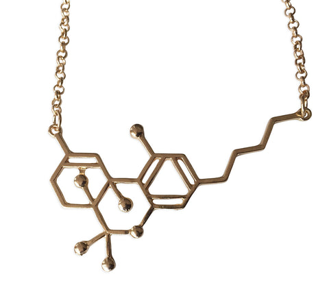 THC Molecule Necklace, gold. Well Done Goods