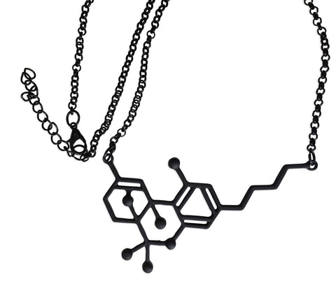 THC Molecule Necklace, powder coated black. Well Done Goods