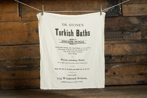 Turkish Baths Cotton Flour Sack Towel, Detroit Advertising Print, by Well Done Goods