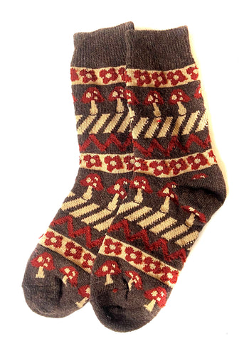 Wool Mushroom Socks. Toasty Toadstool Brown Wool Mushroom Socks