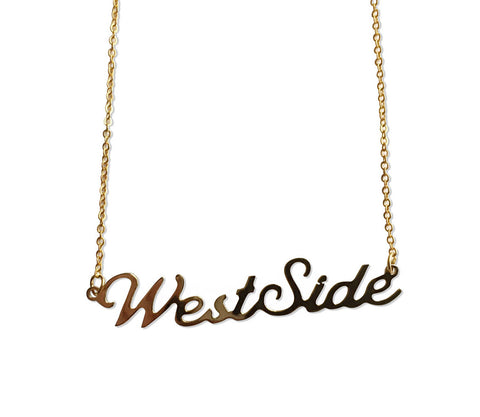 West Side Script Necklace, gold. Detroit Neighborhood Name Pendant, by Well Done Goods