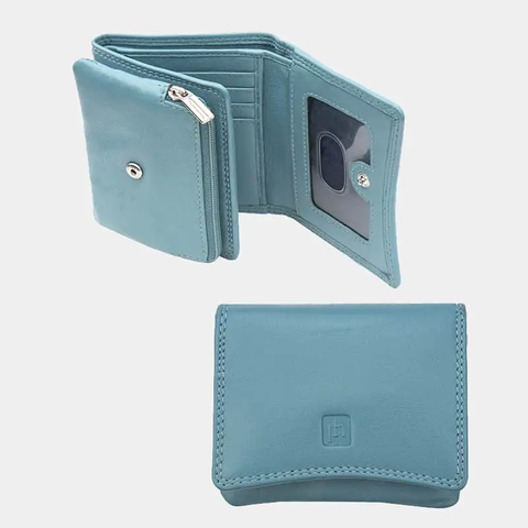 Pale Turquoise Blue Small Leather Trifold RFID-Safe Wallet by Primehide UK