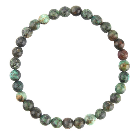 African Turquoise Mala Bracelet, Stone Bead Stretch Bracelet