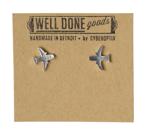 Airplane Silver Stud Earrings, Well Done Goods