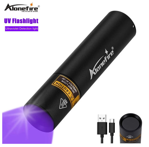 AloneFire 365nm UV Flashlight, USB Rechargeable Ultraviolet LED Flashlight