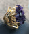 Gold Amethyst Crystal Cluster Ring. Adjustable Raw Stone Ring, Geometric Band