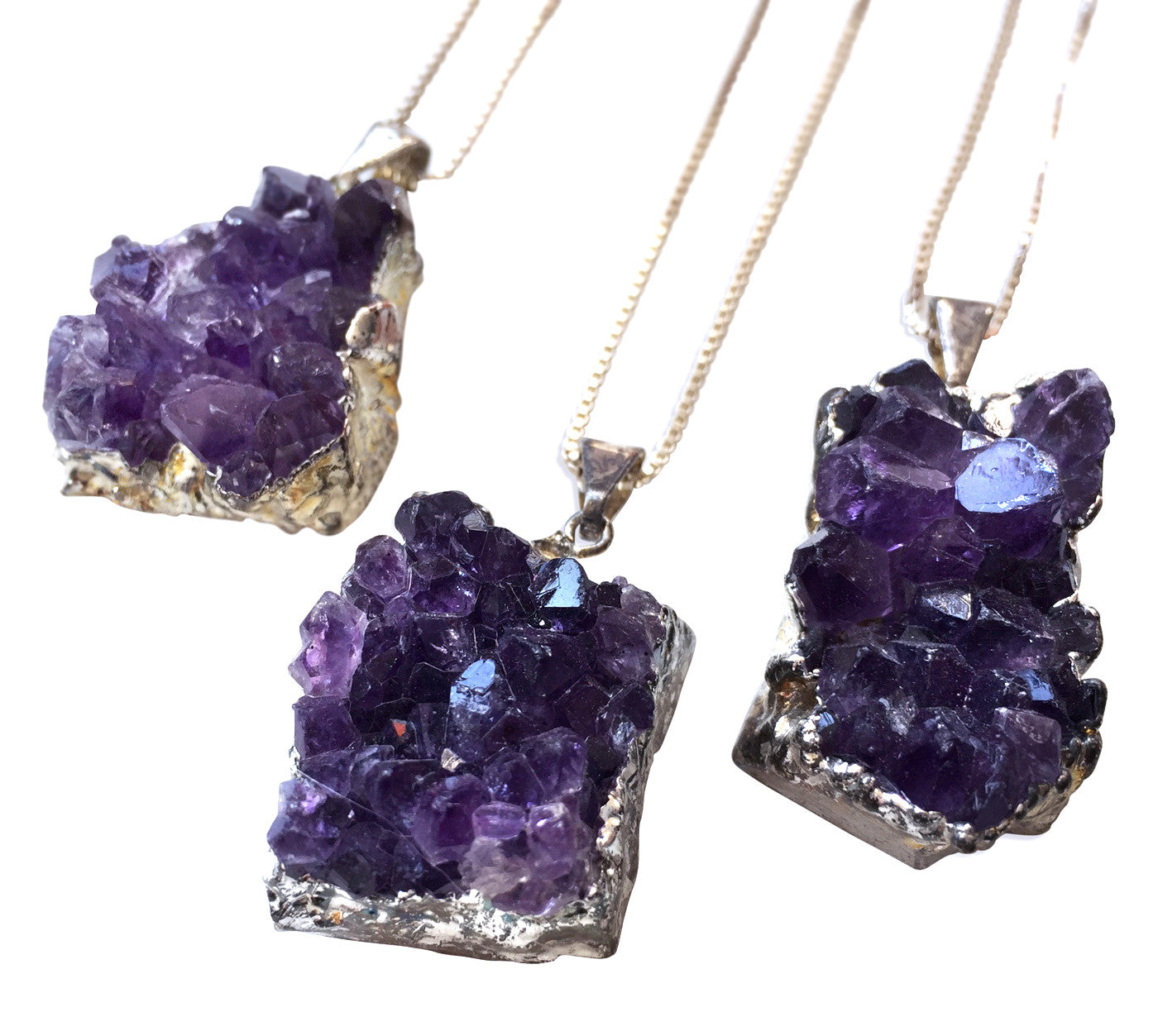 Amethyst Crystal Cluster Pendant, Silver Chain Necklace, by Well