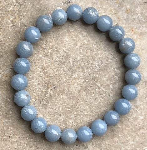 Angelite Stone Bead Mala Stretch Bracelet