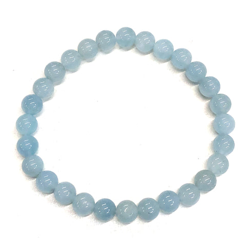 Aquamarine Mala Bracelet, Stone Bead Stretch Bracelets