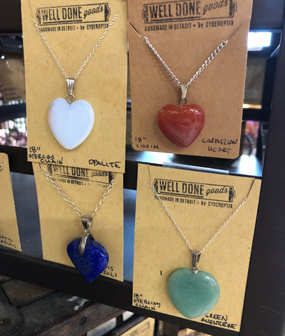 Assorted Stone Heart Pendants, Puffy Heart Necklaces