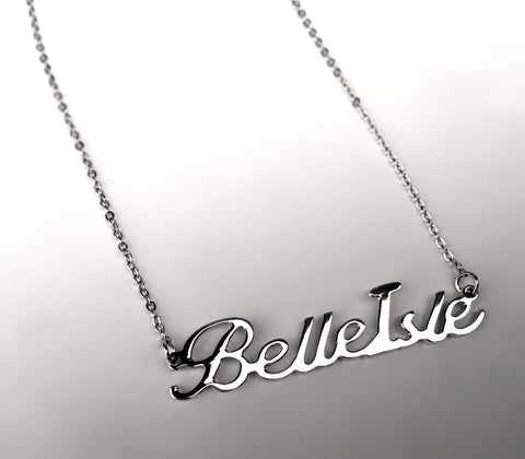 Belle Isle script necklace, silver, by Well Done Goods. Handmade in detroit