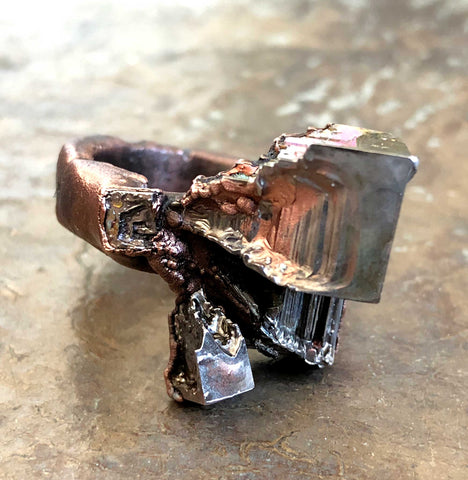 Bismuth Crystal Ring, Electroformed Copper Medium Band