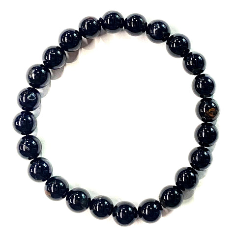 Black Tourmaline Round Stone Bead Mala Stretch Bracelet