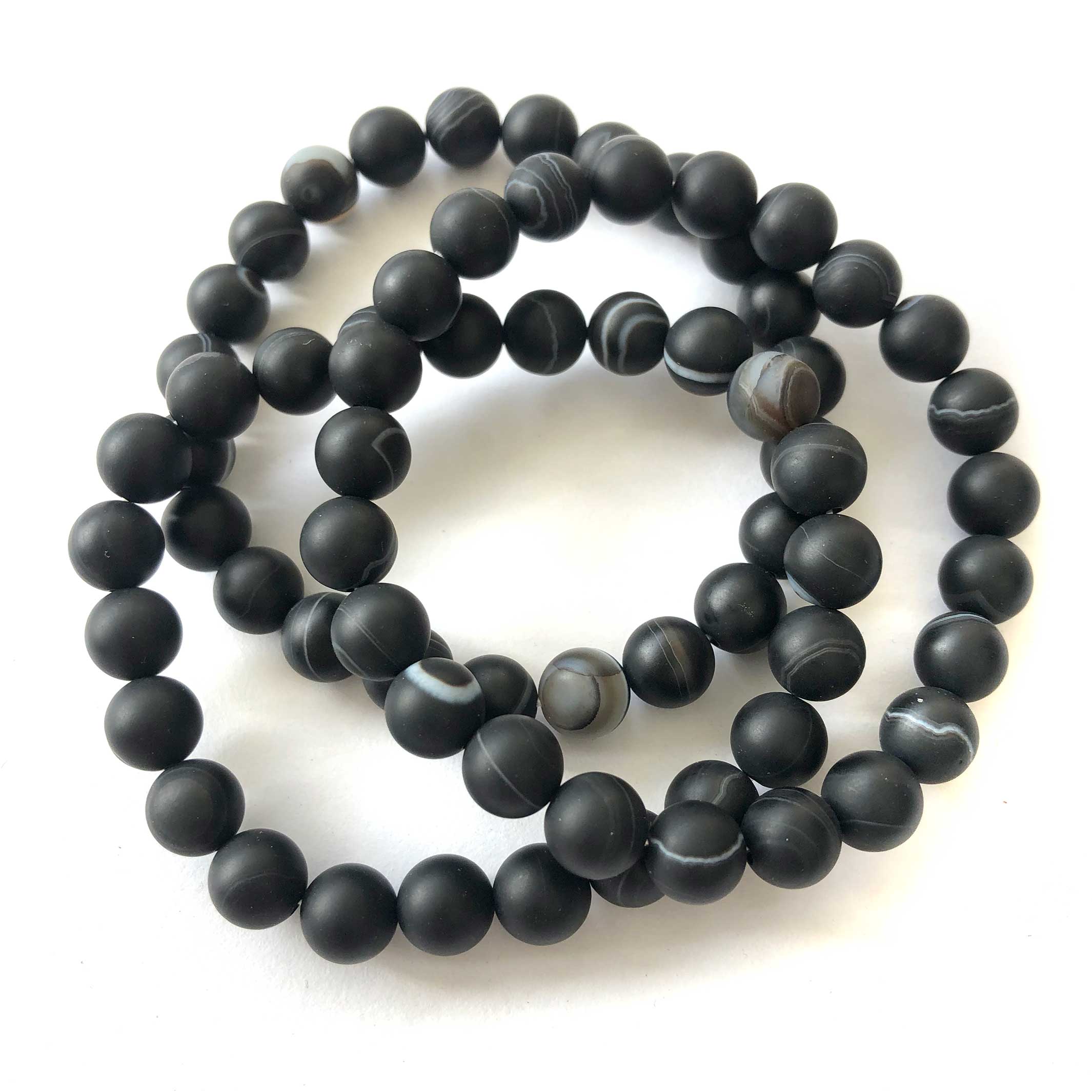 Black Banded Agate, Stone Bead Mala Stretch Bracelet – Well Done Goods, by  Cyberoptix