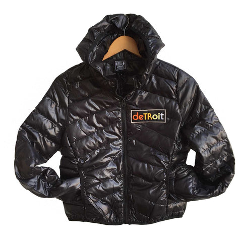 Detroit Rhythm Women's Jacket. Black Lightweight Bubble Down Coat, Well Done Goods