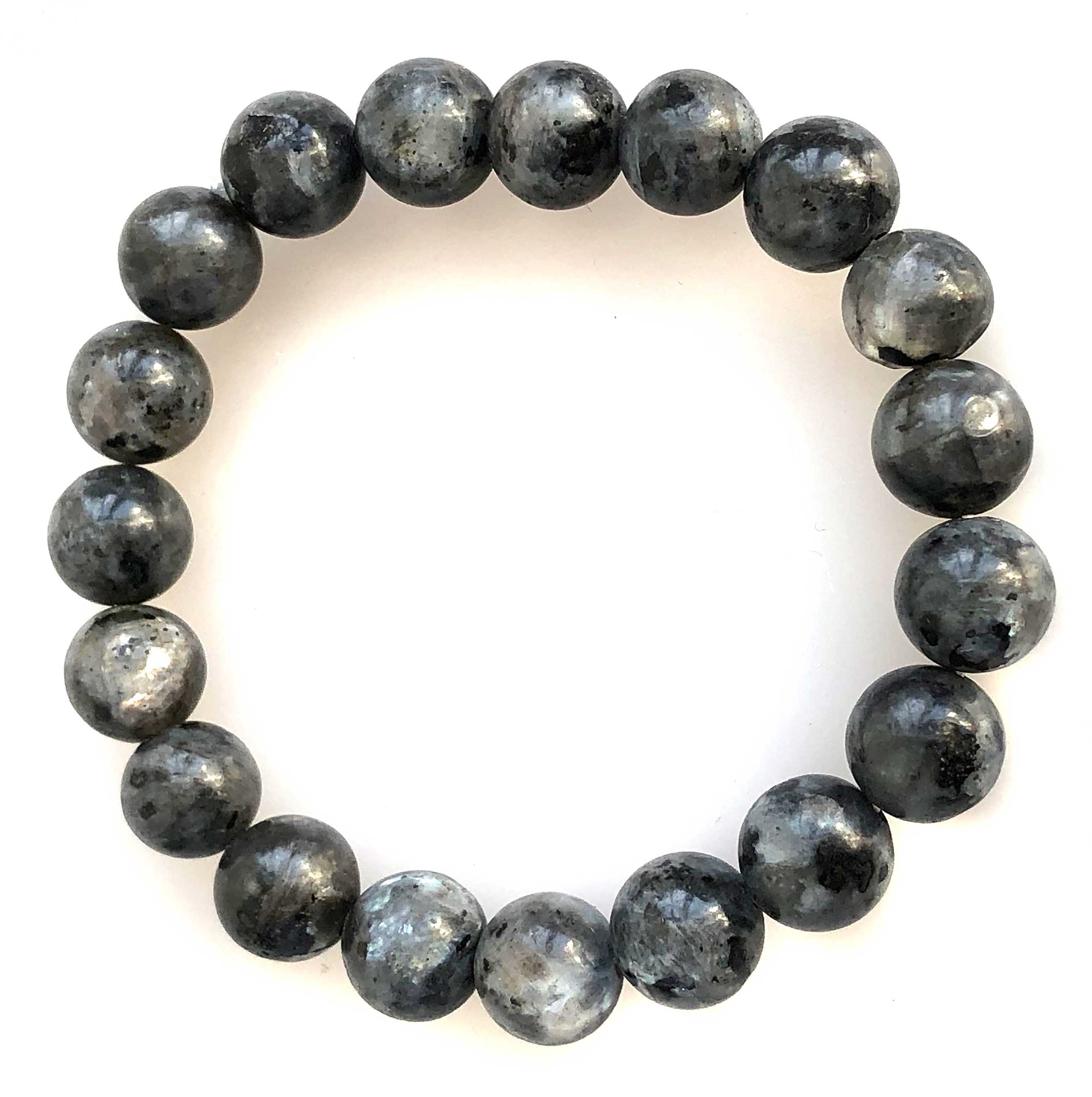 Black Labradorite, Larvikite Stone Bead Mala Stretch Bracelet